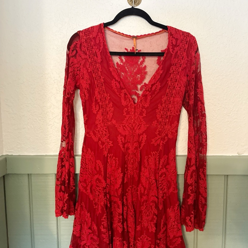 Lace Red Free Peoplee Dress 4
